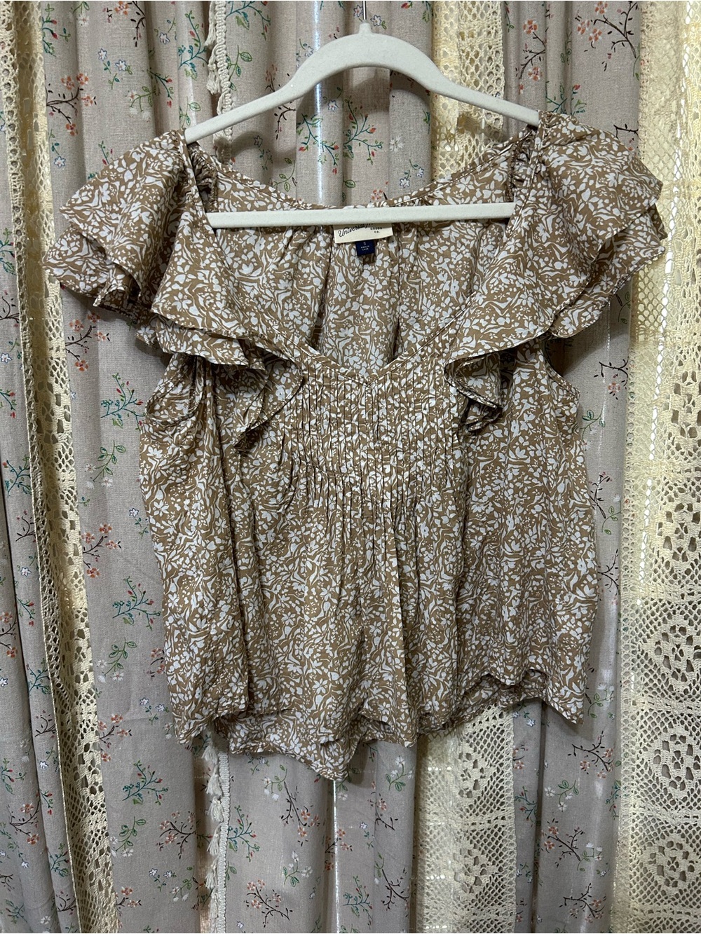 Universal Thread 100% Cotton Floral Ruffle Blouse‎ Cottagecore Smocked S